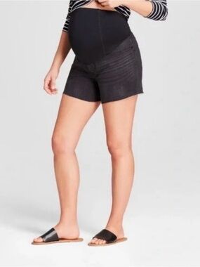 Isabel Maternity Size 12 Black Raw Hem Bermuda Shorts Crossover Panel